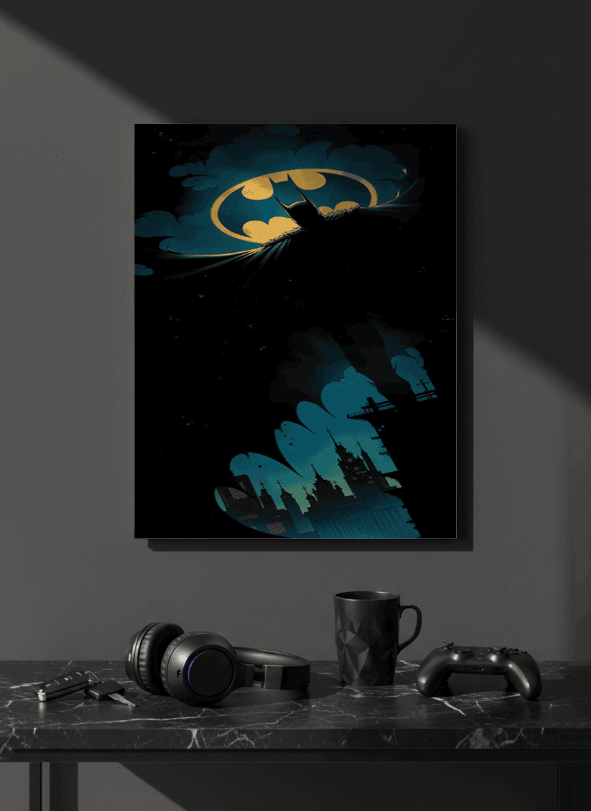 Printed 4K Ultra Gloss Metal Frame A3 Size | Dark Batman Print | 1.2mm Premium Thickness Wall Frame (12x18 Inches) 1219 Avenue