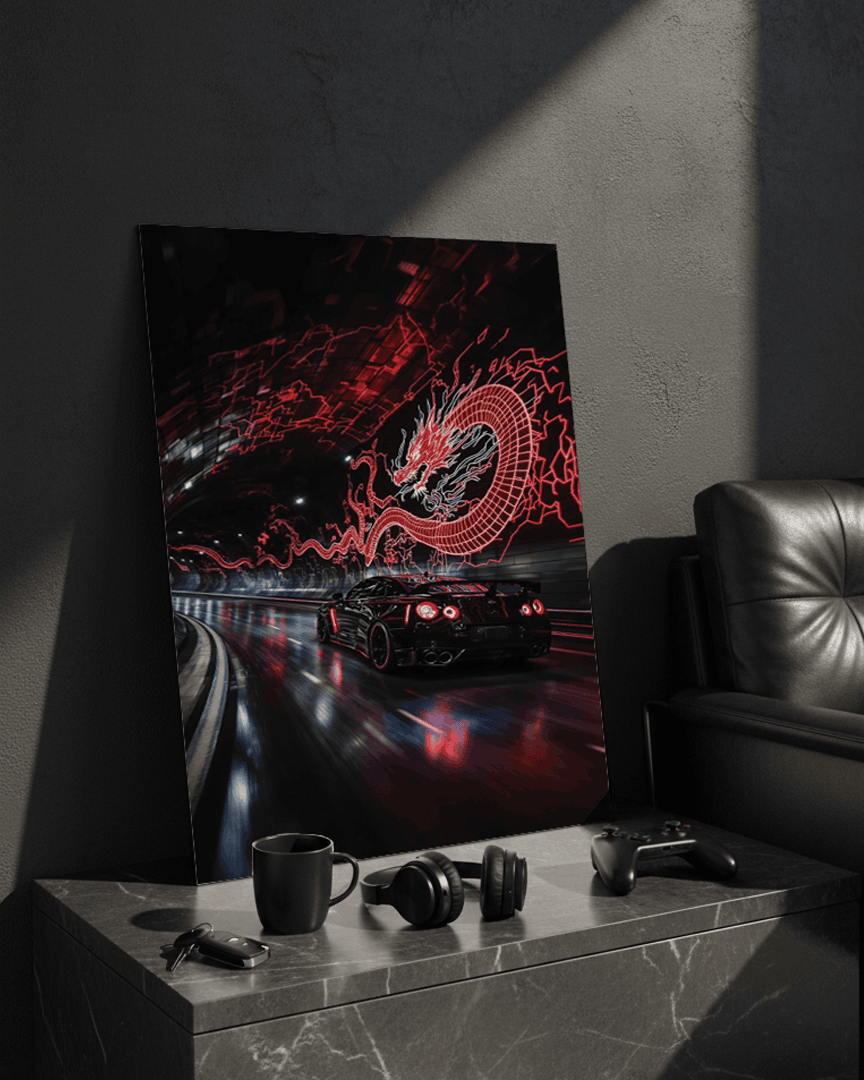 Printed 4K Ultra Gloss Metal Frame A3 Size | Dragon Night Racer Print | 1.2mm Premium Thickness Wall Frame (12x18 Inches) 1219 Avenue