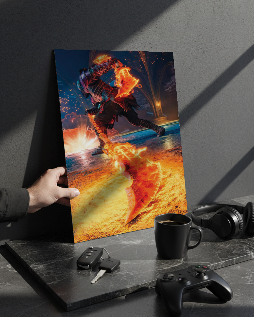 Printed 4K Ultra Gloss Metal Frame A3 Size | Flame Rage Unleashed Print | 1.2mm Premium Thickness Wall Frame (12x18 Inches) 1219 Avenue