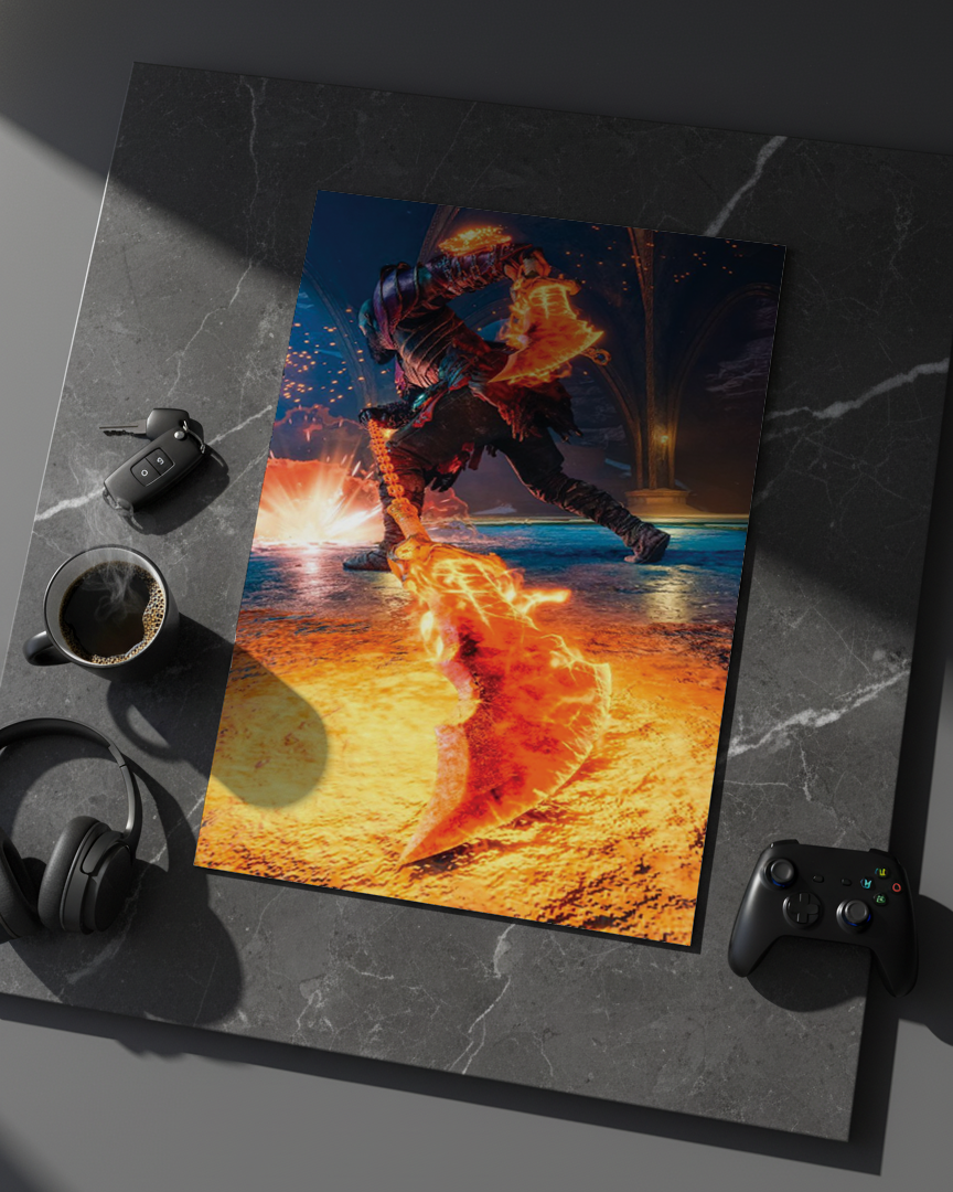 Printed 4K Ultra Gloss Metal Frame A3 Size | Flame Rage Unleashed Print | 1.2mm Premium Thickness Wall Frame (12x18 Inches) 1219 Avenue