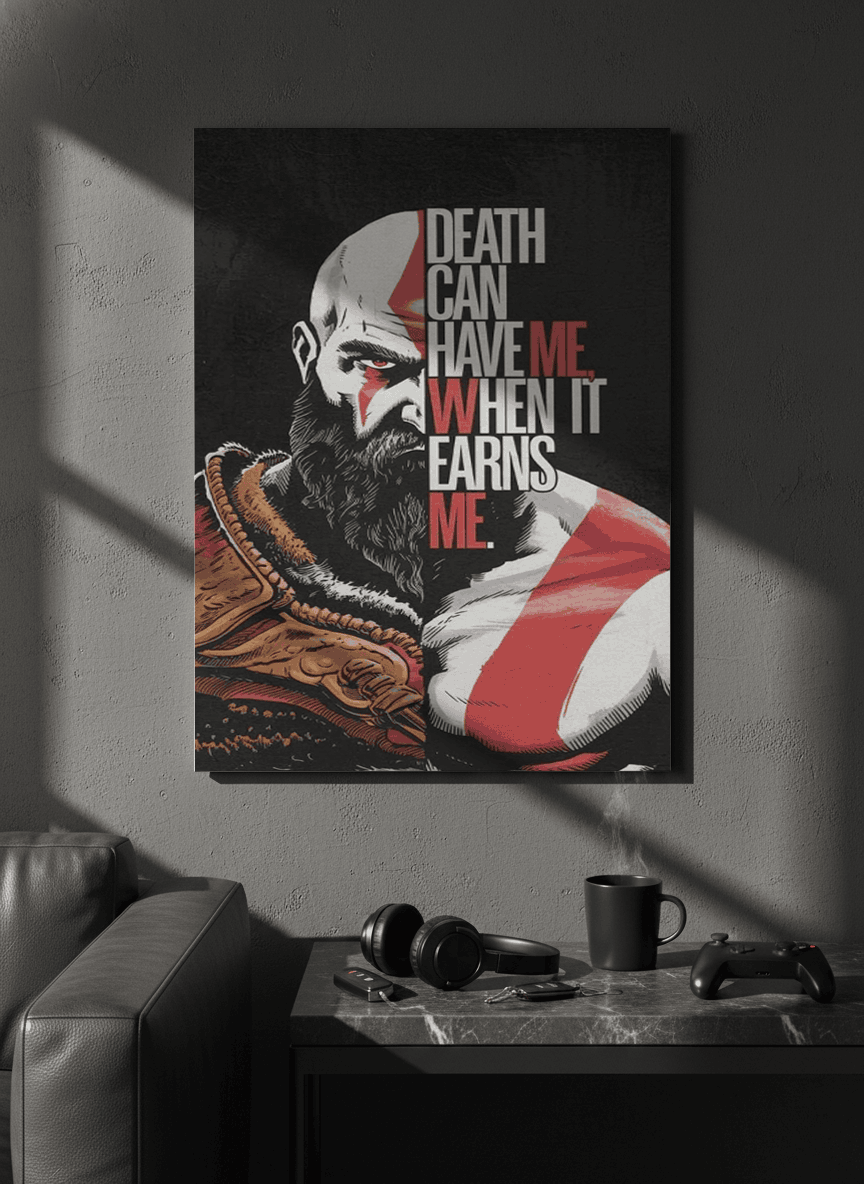Printed 4K Ultra Gloss Metal Frame A3 Size | Kratos Warrior Spirit Print | 1.2mm Premium Thickness Wall Frame (12x18 Inches) 1219 Avenue