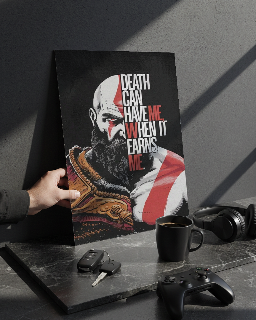 Printed 4K Ultra Gloss Metal Frame A3 Size | Kratos Warrior Spirit Print | 1.2mm Premium Thickness Wall Frame (12x18 Inches) 1219 Avenue