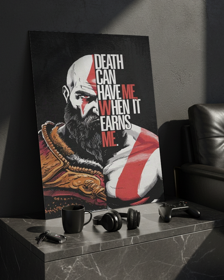 Printed 4K Ultra Gloss Metal Frame A3 Size | Kratos Warrior Spirit Print | 1.2mm Premium Thickness Wall Frame (12x18 Inches) 1219 Avenue