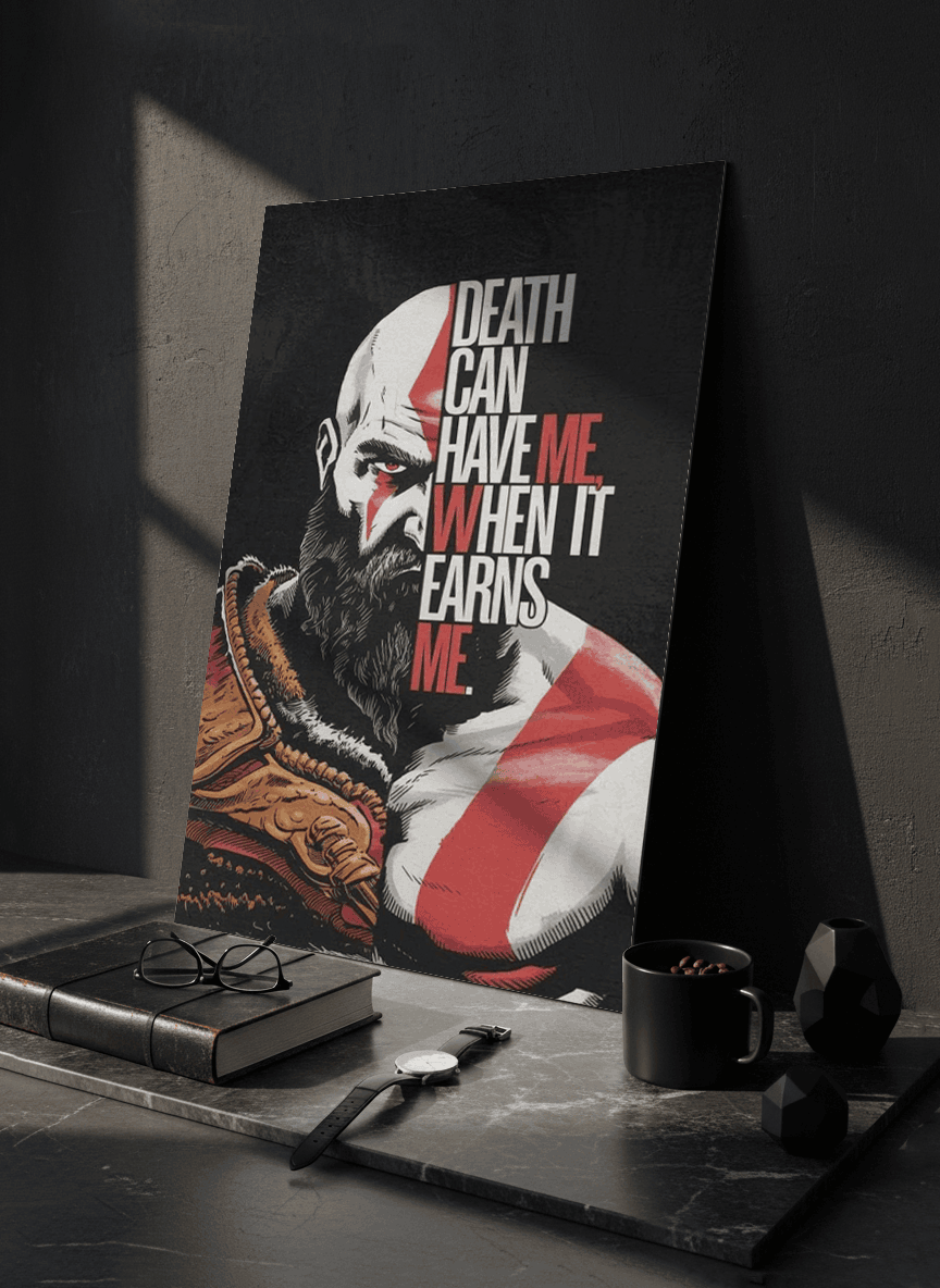 Printed 4K Ultra Gloss Metal Frame A3 Size | Kratos Warrior Spirit Print | 1.2mm Premium Thickness Wall Frame (12x18 Inches) 1219 Avenue