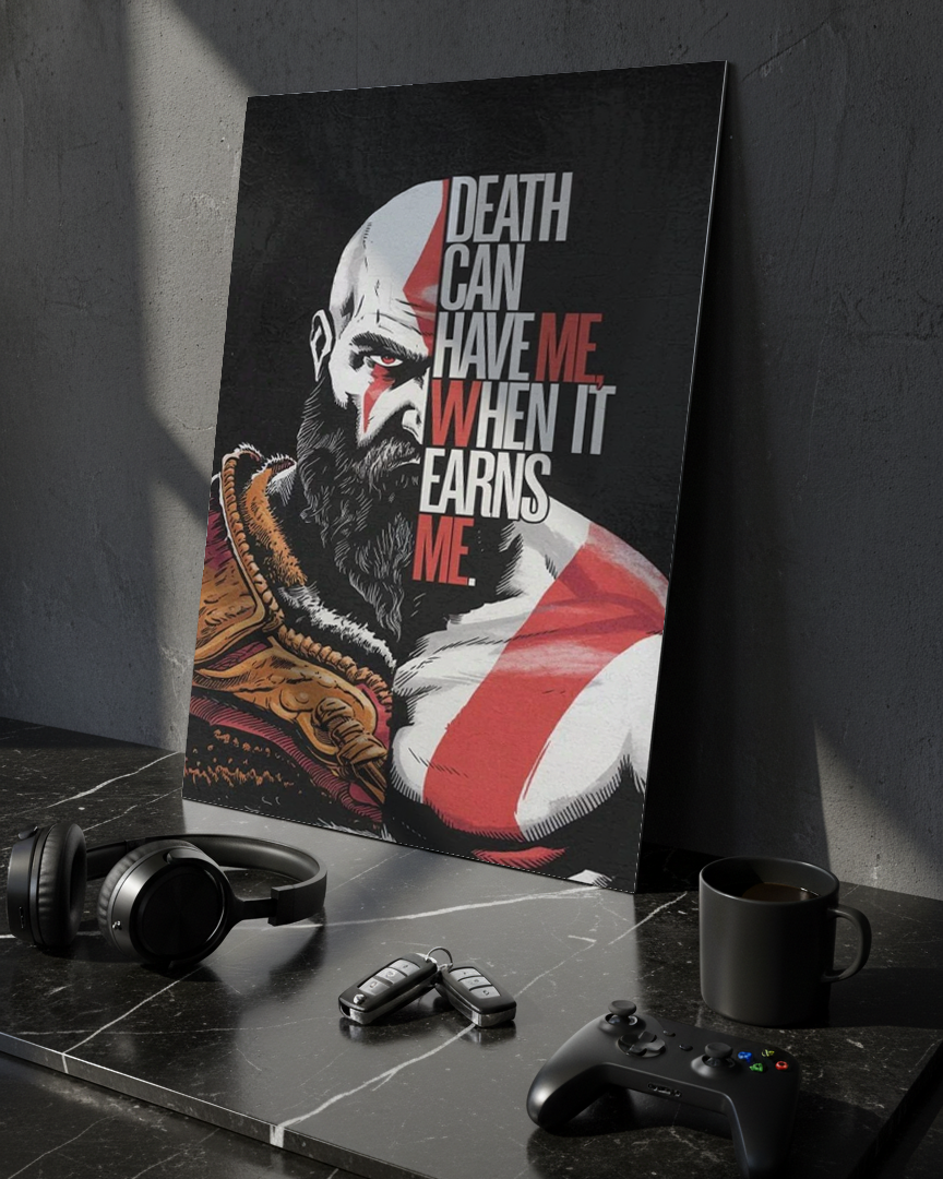 Printed 4K Ultra Gloss Metal Frame A3 Size | Kratos Warrior Spirit Print | 1.2mm Premium Thickness Wall Frame (12x18 Inches) 1219 Avenue