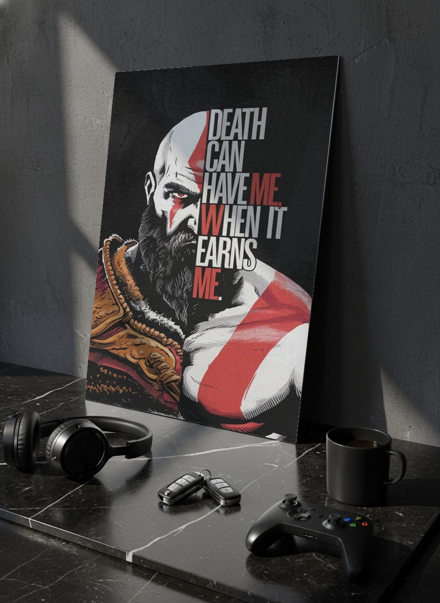 Printed 4K Ultra Gloss Metal Frame A3 Size | Kratos Warrior Spirit Print | 1.2mm Premium Thickness Wall Frame (12x18 Inches) 1219 Avenue