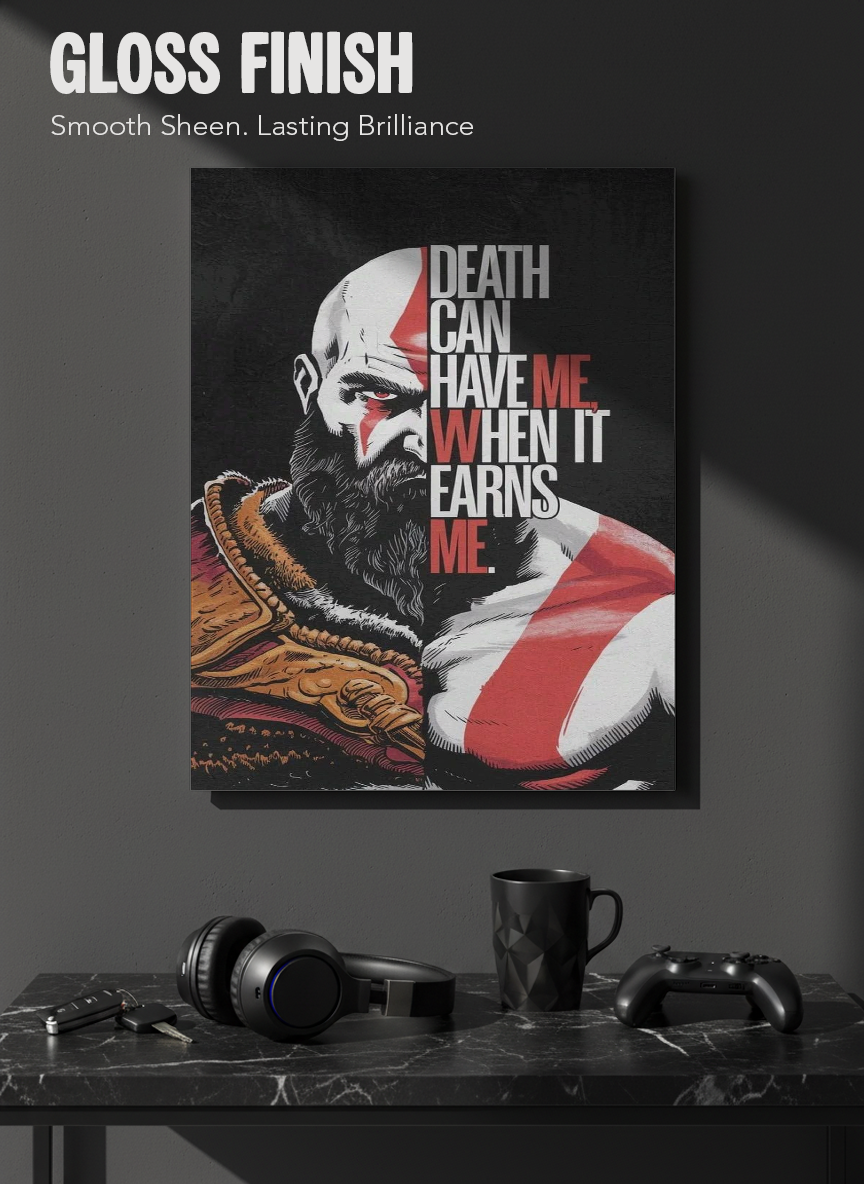 Printed 4K Ultra Gloss Metal Frame A3 Size | Kratos Warrior Spirit Print | 1.2mm Premium Thickness Wall Frame (12x18 Inches) 1219 Avenue