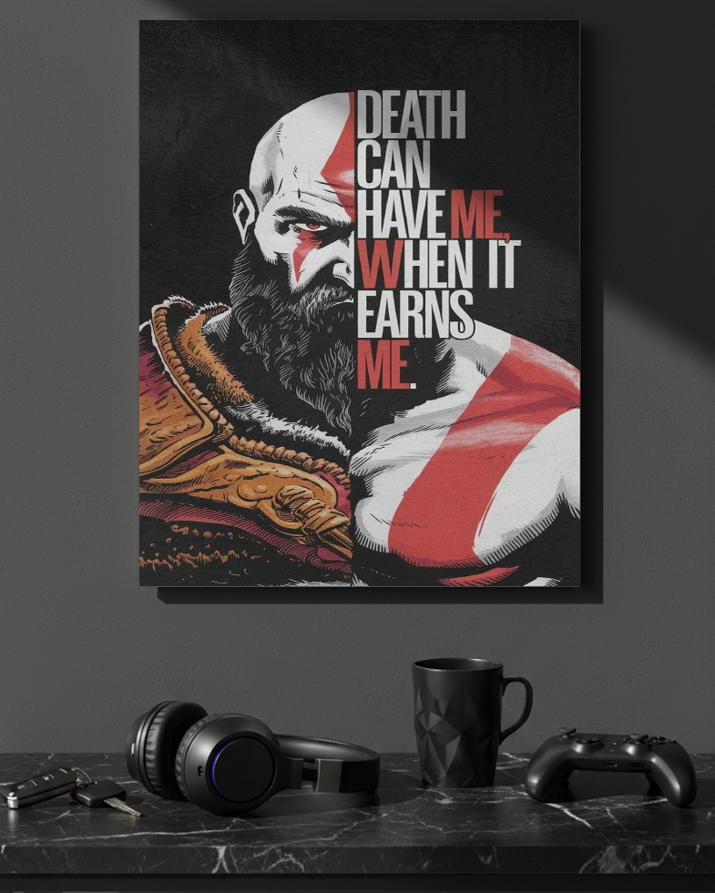 Printed 4K Ultra Gloss Metal Frame A3 Size | Kratos Warrior Spirit Print | 1.2mm Premium Thickness Wall Frame (12x18 Inches) 1219 Avenue