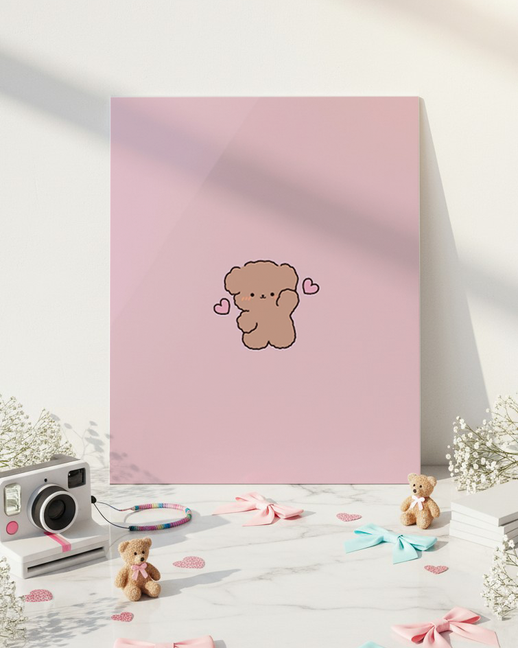 Printed 4K Ultra Gloss Metal Frame A3 Size | Lil Bear Love Print | 1.2mm Premium Thickness Wall Frame (12x18 Inches) 1219 Avenue
