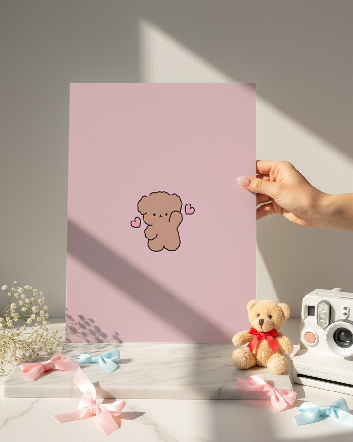 Printed 4K Ultra Gloss Metal Frame A3 Size | Lil Bear Love Print | 1.2mm Premium Thickness Wall Frame (12x18 Inches) 1219 Avenue