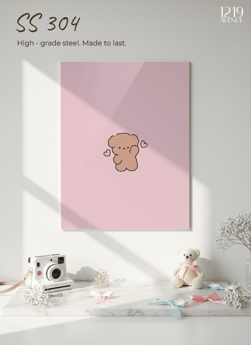Printed 4K Ultra Gloss Metal Frame A3 Size | Lil Bear Love Print | 1.2mm Premium Thickness Wall Frame (12x18 Inches) 1219 Avenue