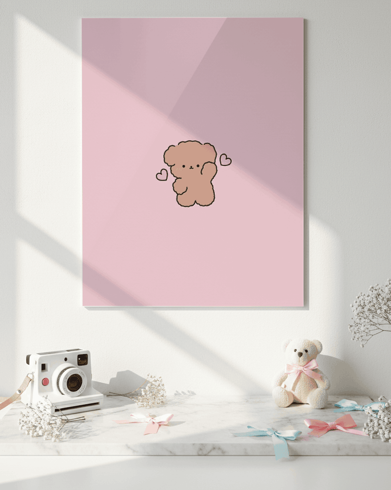 Printed 4K Ultra Gloss Metal Frame A3 Size | Lil Bear Love Print | 1.2mm Premium Thickness Wall Frame (12x18 Inches) 1219 Avenue