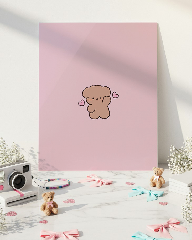 Printed 4K Ultra Gloss Metal Frame A3 Size | Lil Bear Love Print | 1.2mm Premium Thickness Wall Frame (12x18 Inches) 1219 Avenue