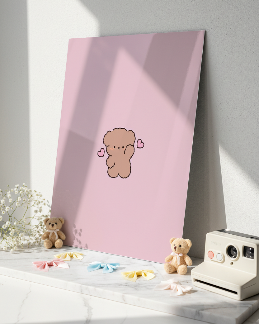 Printed 4K Ultra Gloss Metal Frame A3 Size | Lil Bear Love Print | 1.2mm Premium Thickness Wall Frame (12x18 Inches) 1219 Avenue