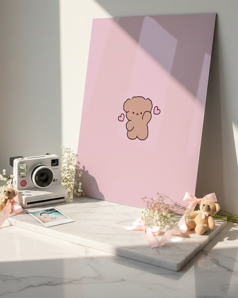 Printed 4K Ultra Gloss Metal Frame A3 Size | Lil Bear Love Print | 1.2mm Premium Thickness Wall Frame (12x18 Inches) 1219 Avenue