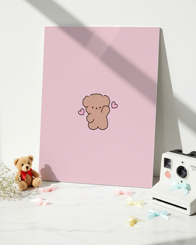 Printed 4K Ultra Gloss Metal Frame A3 Size | Lil Bear Love Print | 1.2mm Premium Thickness Wall Frame (12x18 Inches) 1219 Avenue