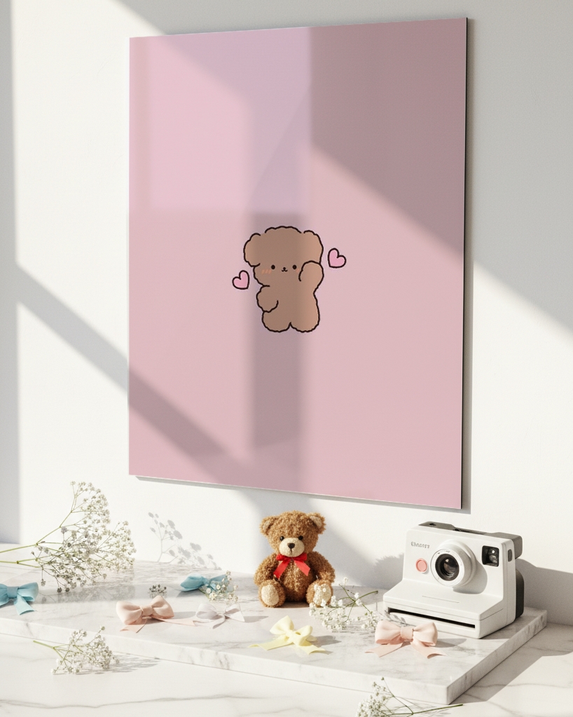 Printed 4K Ultra Gloss Metal Frame A3 Size | Lil Bear Love Print | 1.2mm Premium Thickness Wall Frame (12x18 Inches) 1219 Avenue