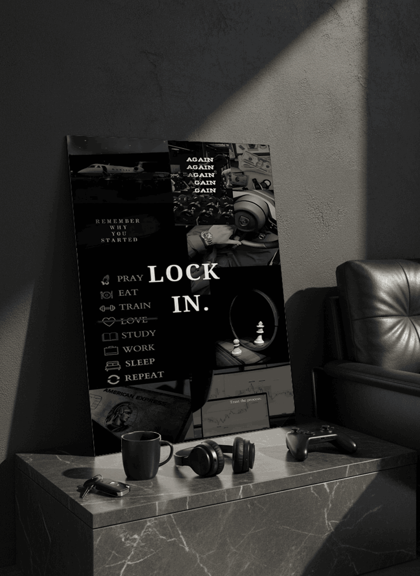 Printed 4K Ultra Gloss Metal Frame A3 Size | Lock In Mentality Print | 1.2mm Premium Thickness Wall Frame (12x18 Inches) 1219 Avenue