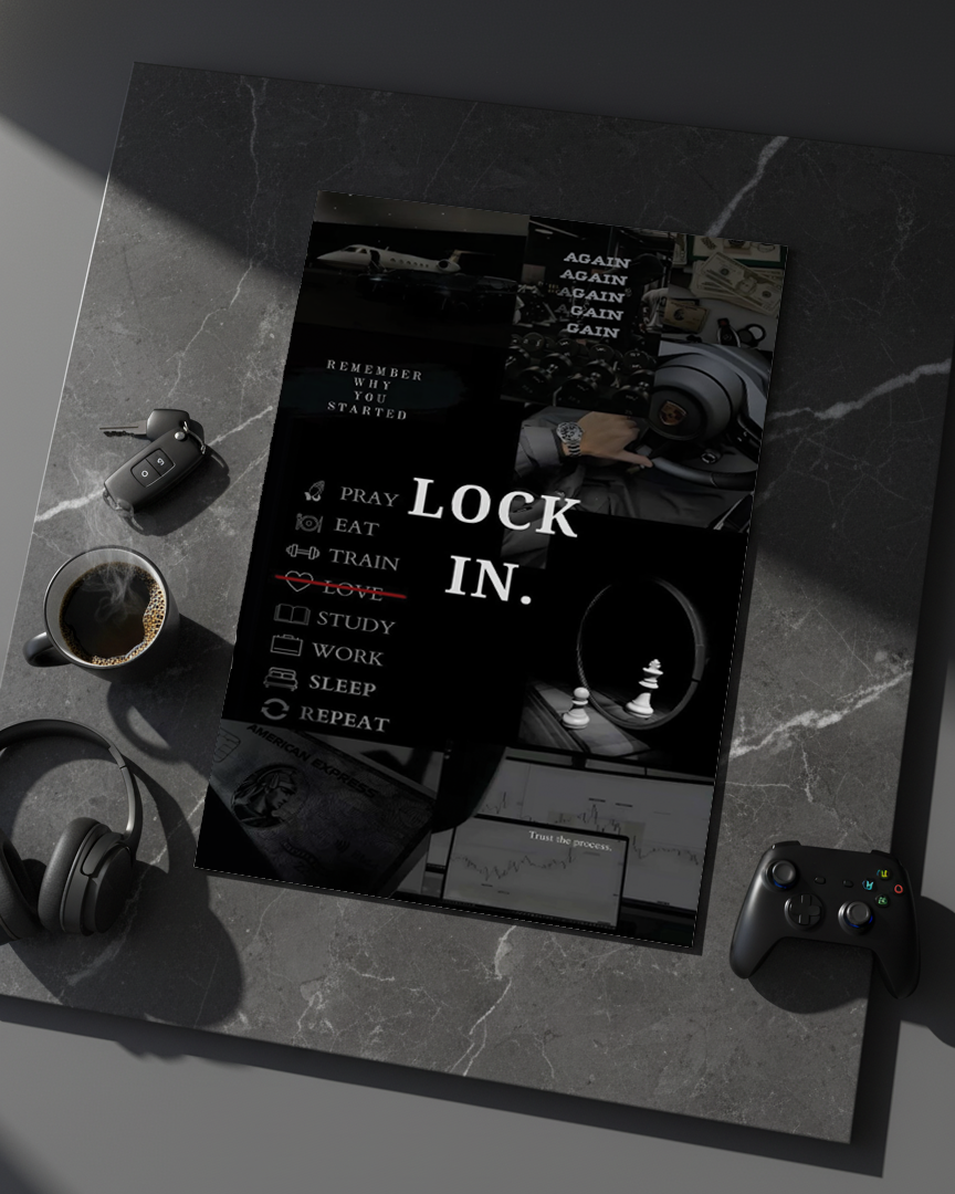 Printed 4K Ultra Gloss Metal Frame A3 Size | Lock In Mentality Print | 1.2mm Premium Thickness Wall Frame (12x18 Inches) 1219 Avenue