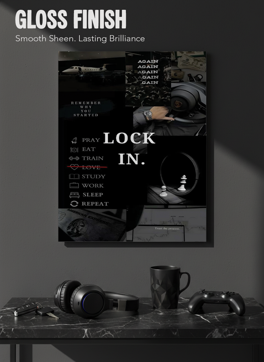 Printed 4K Ultra Gloss Metal Frame A3 Size | Lock In Mentality Print | 1.2mm Premium Thickness Wall Frame (12x18 Inches) 1219 Avenue