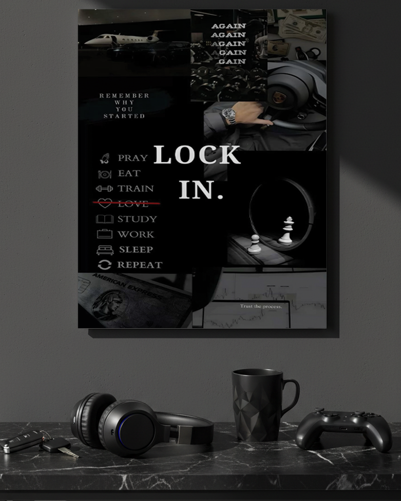 Printed 4K Ultra Gloss Metal Frame A3 Size | Lock In Mentality Print | 1.2mm Premium Thickness Wall Frame (12x18 Inches) 1219 Avenue