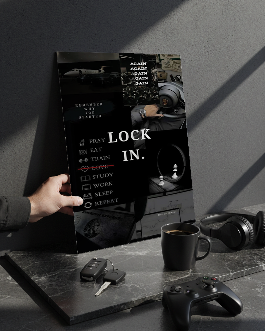 Printed 4K Ultra Gloss Metal Frame A3 Size | Lock In Mentality Print | 1.2mm Premium Thickness Wall Frame (12x18 Inches) 1219 Avenue
