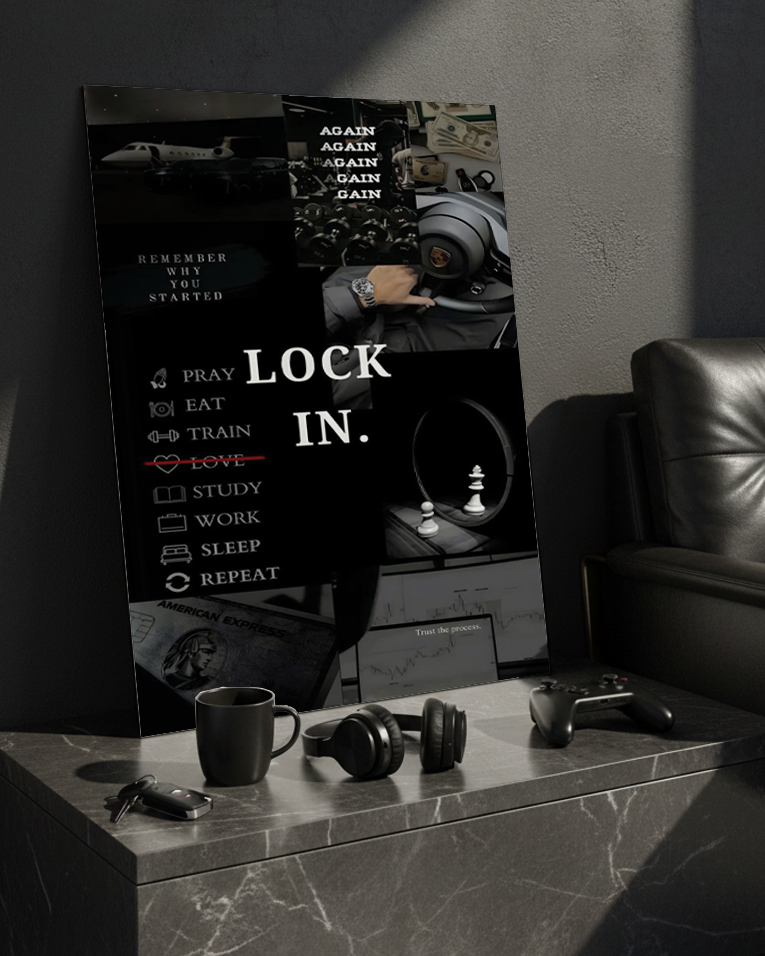 Printed 4K Ultra Gloss Metal Frame A3 Size | Lock In Mentality Print | 1.2mm Premium Thickness Wall Frame (12x18 Inches) 1219 Avenue