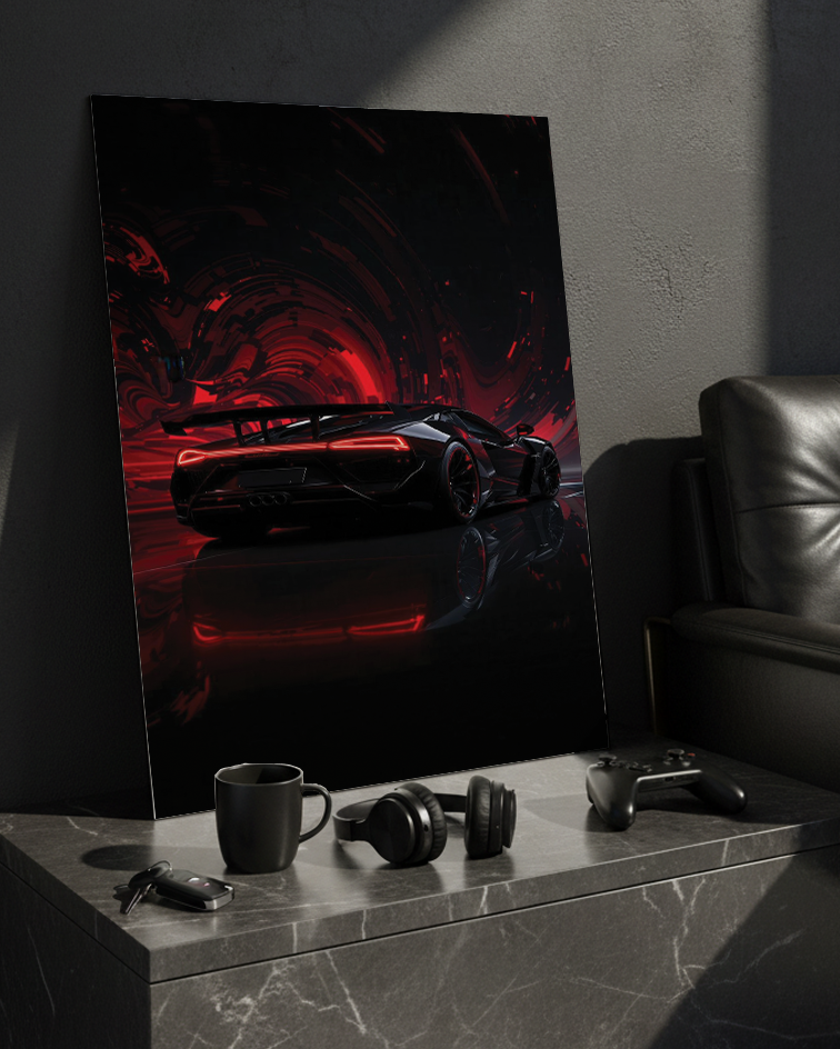 Printed 4K Ultra Gloss Metal Frame A3 Size | Midnight Redline Print | 1.2mm Premium Thickness Wall Frame (12x18 Inches) 1219 Avenue