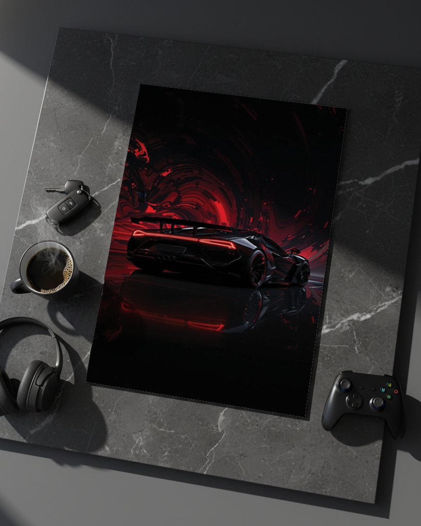 Printed 4K Ultra Gloss Metal Frame A3 Size | Midnight Redline Print | 1.2mm Premium Thickness Wall Frame (12x18 Inches) 1219 Avenue