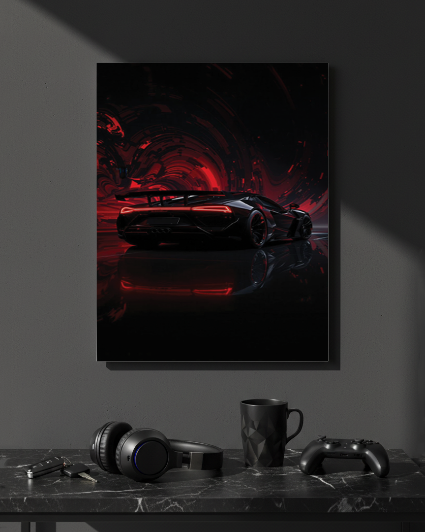 Printed 4K Ultra Gloss Metal Frame A3 Size | Midnight Redline Print | 1.2mm Premium Thickness Wall Frame (12x18 Inches) 1219 Avenue