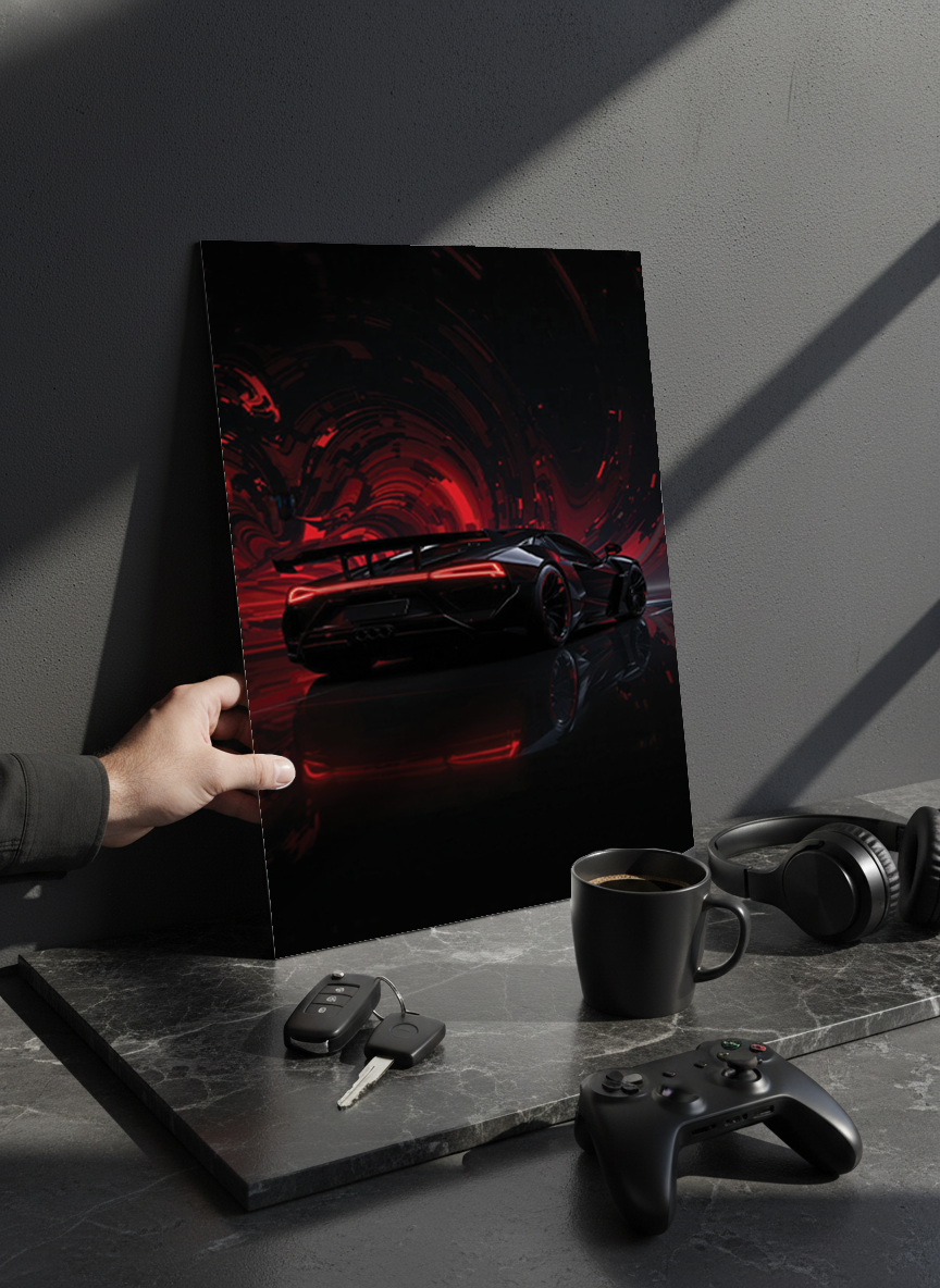 Printed 4K Ultra Gloss Metal Frame A3 Size | Midnight Redline Print | 1.2mm Premium Thickness Wall Frame (12x18 Inches) 1219 Avenue