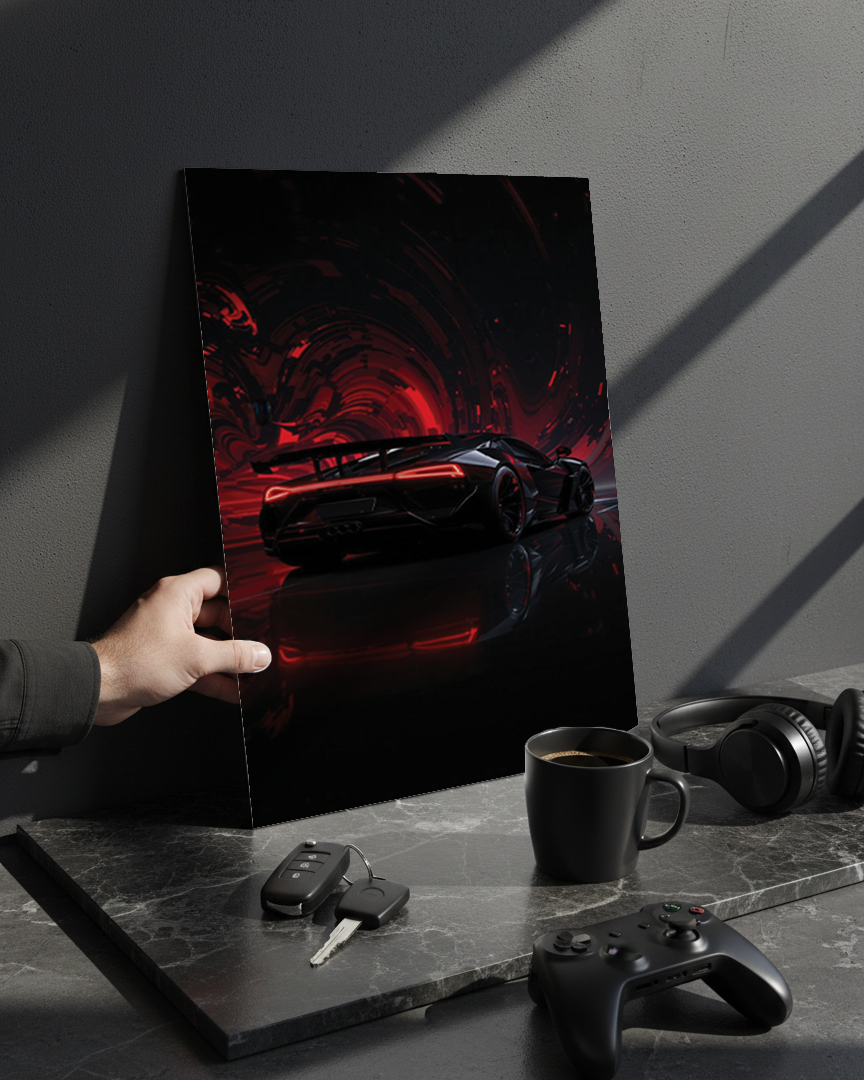 Printed 4K Ultra Gloss Metal Frame A3 Size | Midnight Redline Print | 1.2mm Premium Thickness Wall Frame (12x18 Inches) 1219 Avenue