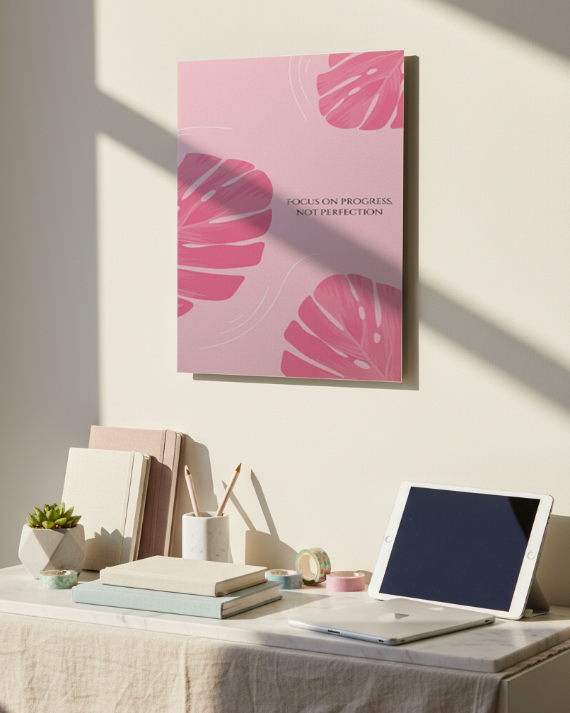 Printed 4K Ultra Gloss Metal Frame A3 Size | Progress Over Perfection Print | 1.2mm Premium Thickness Wall Frame (12x18 Inches) 1219 Avenue