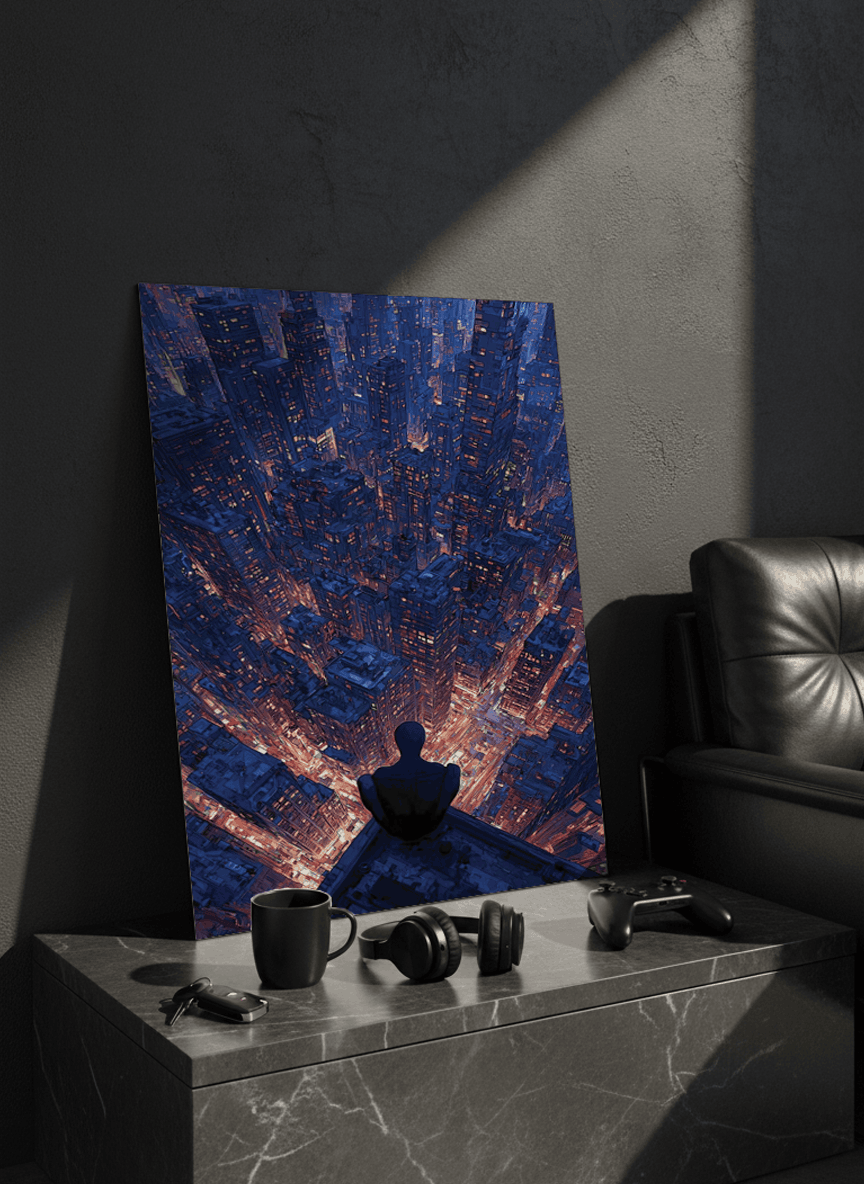 Printed 4K Ultra Gloss Metal Frame A3 Size | Spider-Man Rooftop Aura Print | 1.2mm Premium Thickness Wall Frame (12x18 Inches) 1219 Avenue