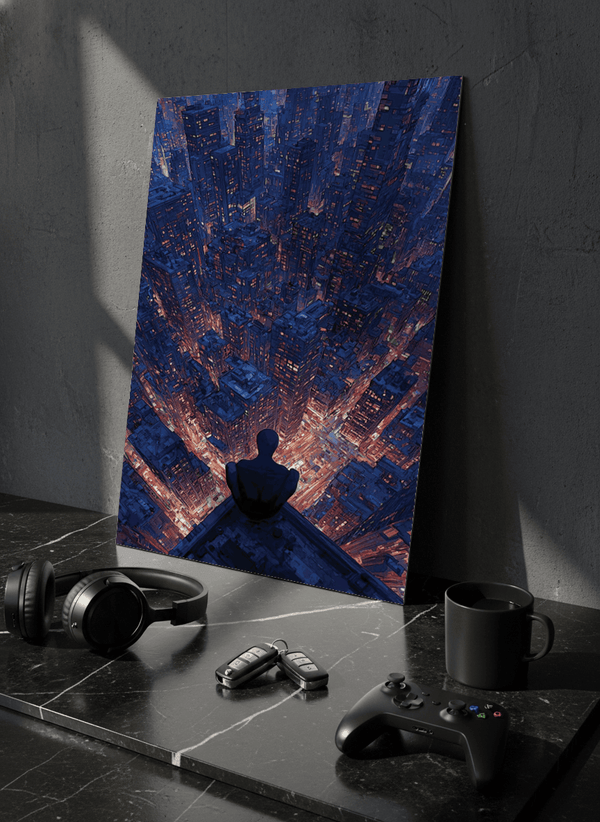 Printed 4K Ultra Gloss Metal Frame A3 Size | Spider-Man Rooftop Aura Print | 1.2mm Premium Thickness Wall Frame (12x18 Inches) 1219 Avenue