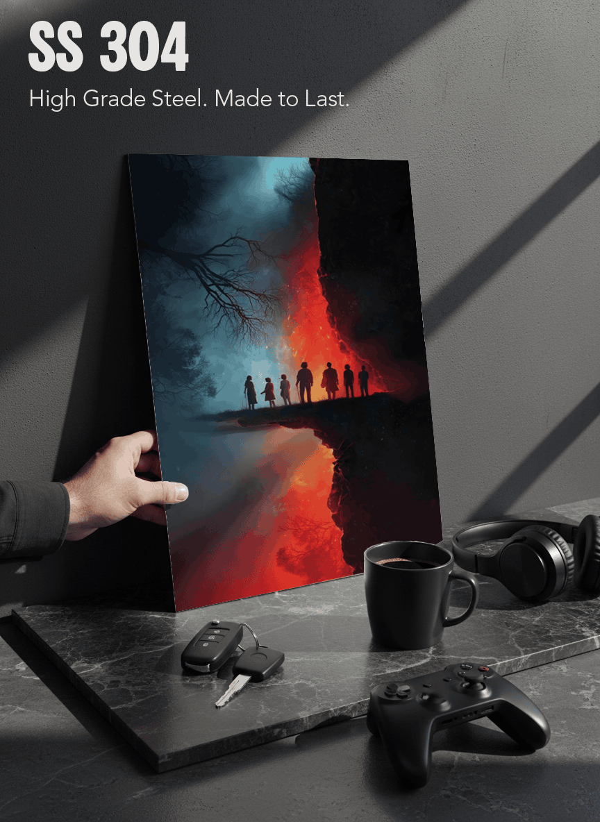 Printed 4K Ultra Gloss Metal Frame A3 Size | STRANGER THINGS-Parralel Edge Print | 1.2mm Premium Thickness Wall Frame (12x18 Inches) 1219 Avenue