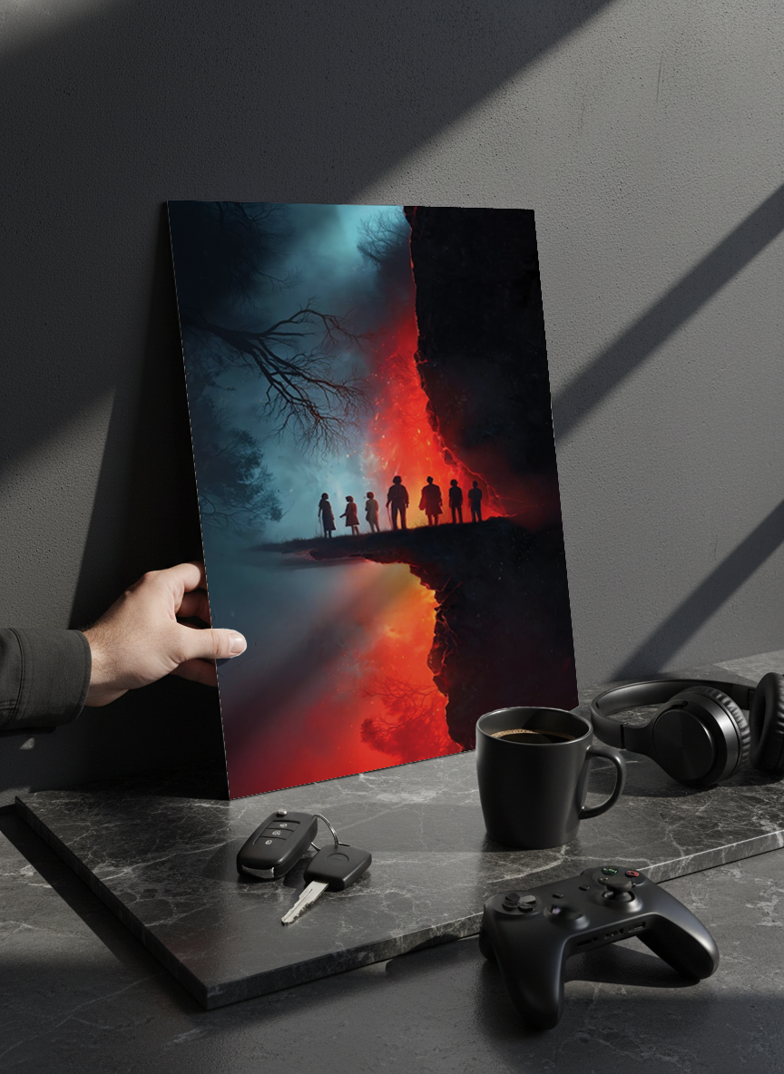 Printed 4K Ultra Gloss Metal Frame A3 Size | STRANGER THINGS-Parralel Edge Print | 1.2mm Premium Thickness Wall Frame (12x18 Inches) 1219 Avenue