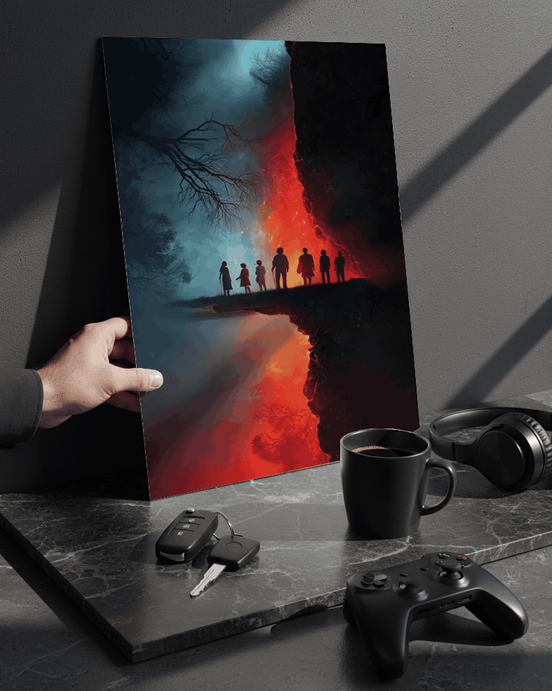 Printed 4K Ultra Gloss Metal Frame A3 Size | STRANGER THINGS-Parralel Edge Print | 1.2mm Premium Thickness Wall Frame (12x18 Inches) 1219 Avenue