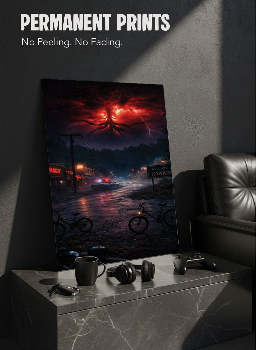 Printed 4K Ultra Gloss Metal Frame A3 Size | STRANGER THINGS-Unseen Layers Print | 1.2mm Premium Thickness Wall Frame (12x18 Inches) 1219 Avenue
