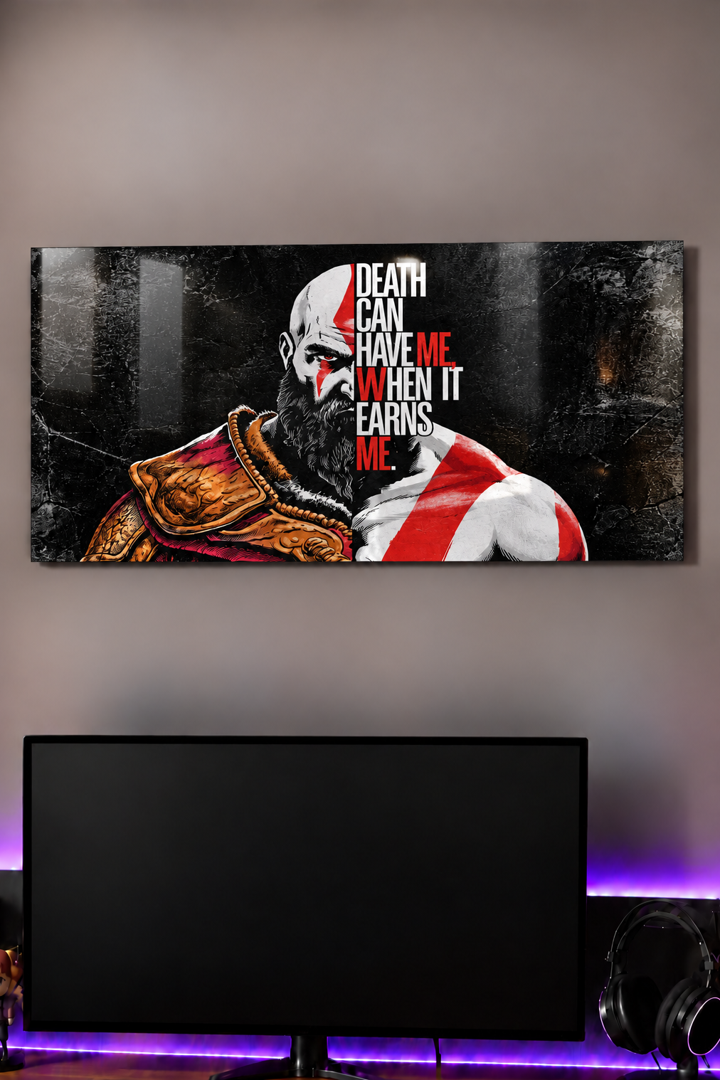 Printed  Metal Wall Art | Kratos Warrior Spirit Print | Available in Potrait & Landscape | Small ,Medium ,Large 1219 Avenue