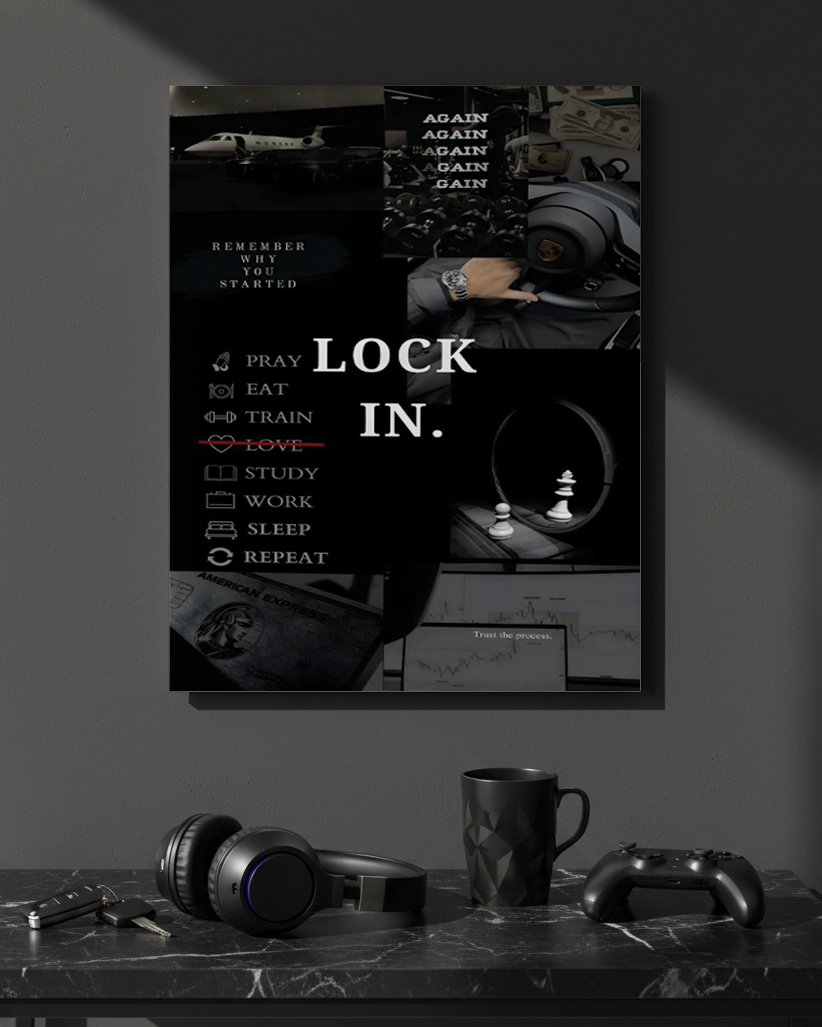 Printed 4K Ultra Gloss Metal Frame A3 Size | Lock In Mentality Print | 1.2mm Premium Thickness Wall Frame (12x18 Inches) 1219 Avenue