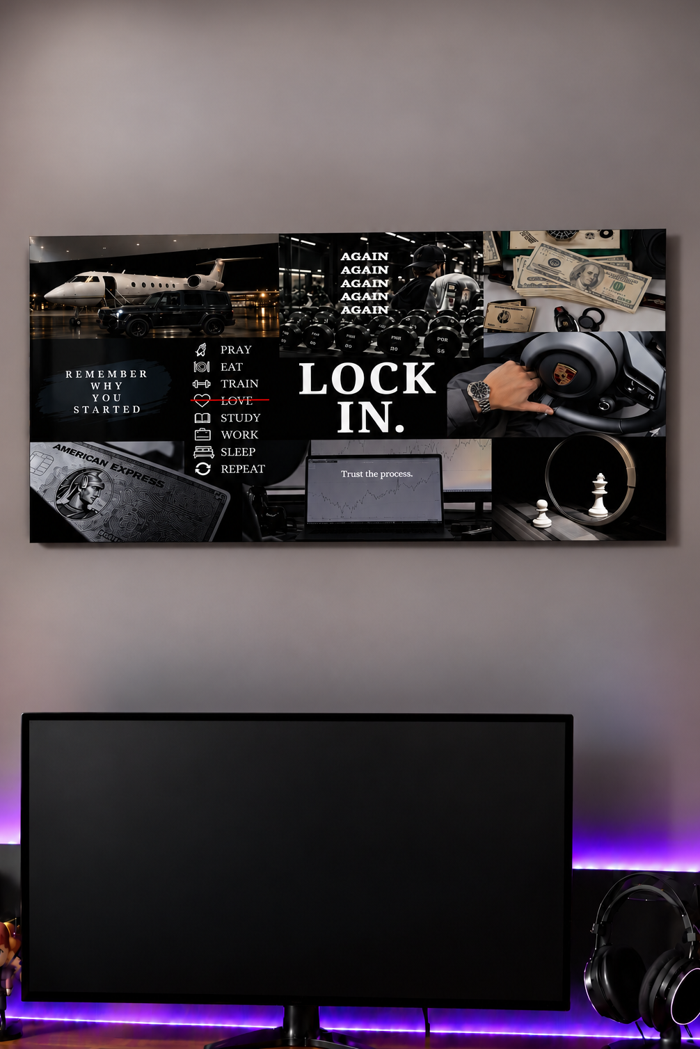 Printed  Metal Wall Art | Lock In Mentality Print | Available in Potrait & Landscape | Small ,Medium ,Large 1219 Avenue