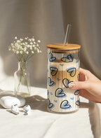 Ripple Taille Sipper 500ml| Blue Lovecore Print | 18oz Ripple Glass Tumbler with lid and straw 1219 Avenue India