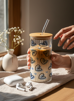 Ripple Taille Sipper 500ml| Blue Lovecore Print | 18oz Ripple Glass Tumbler with lid and straw 1219 Avenue India