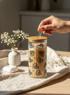 Ripple Taille Sipper 500ml| Blue Lovecore Print | 18oz Ripple Glass Tumbler with lid and straw 1219 Avenue India