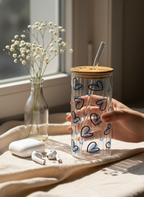 Ripple Taille Sipper 500ml| Blue Lovecore Print | 18oz Ripple Glass Tumbler with lid and straw 1219 Avenue India