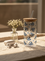 Ripple Taille Sipper 500ml| Blue Lovecore Print | 18oz Ripple Glass Tumbler with lid and straw 1219 Avenue India