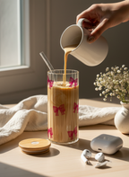 Ripple Taille Sipper 500ml| Bows All Over Print | 18oz Ripple Glass Tumbler with lid and straw 1219 Avenue India