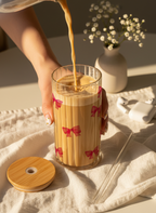 Ripple Taille Sipper 500ml| Bows All Over Print | 18oz Ripple Glass Tumbler with lid and straw 1219 Avenue India