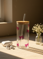Ripple Taille Sipper 500ml| Bows All Over Print | 18oz Ripple Glass Tumbler with lid and straw 1219 Avenue India